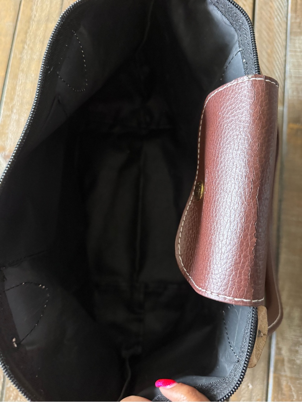 Longchamp Black Nylon Tote with Brown Leather Trim - Picture 4 of 16